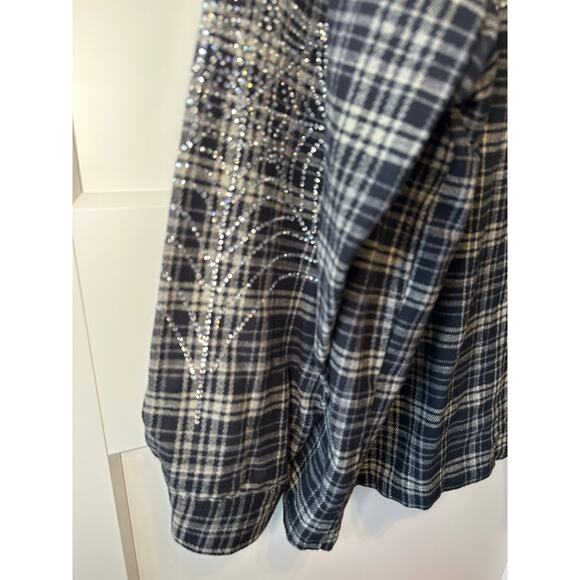 Broken Promises Rhinestone Spider Web Flannel Shirt XL Preloved Halloween - Picture 3 of 6